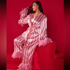 Plus size pink striped pajama set